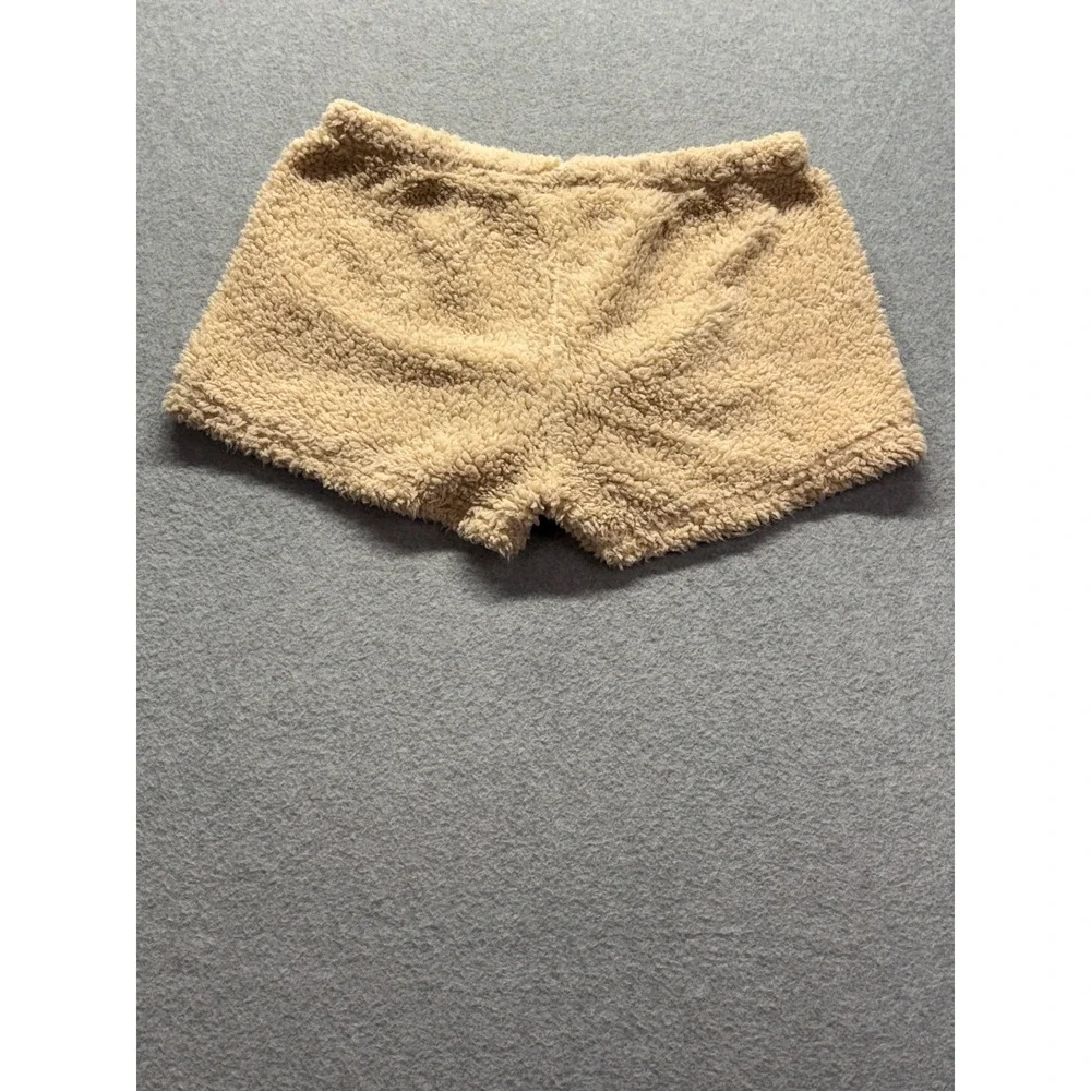 Un-bear-ably Cute Sherpa Lounge Shorts Beige Eat Me Baby Donut Pom Pom Medium
